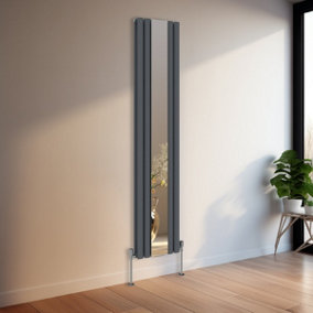 Rinse Bathrooms Vertical Oval Column Designer Mirror Radiator Double Anthracite 1800 x 380mm Central Heating