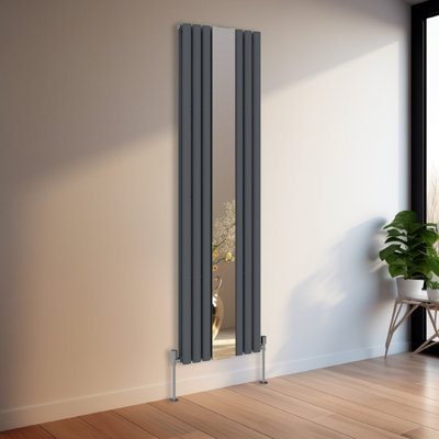 Rinse Bathrooms Vertical Oval Column Designer Mirror Radiator Double Anthracite 1800 x 500mm Central Heating