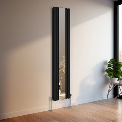 Rinse Bathrooms Vertical Oval Column Designer Mirror Radiator Double Black 1800 x 380mm Central Heating