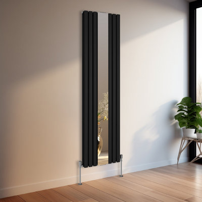 Rinse Bathrooms Vertical Oval Column Designer Mirror Radiator Double Black 1800 x 500mm Central Heating