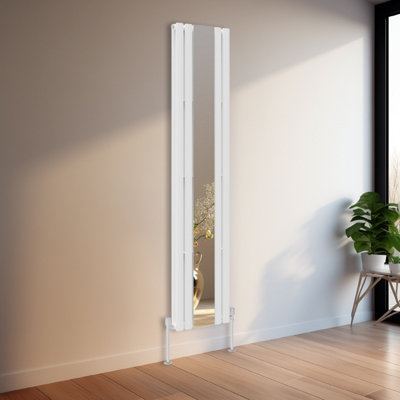 Rinse Bathrooms Vertical Oval Column Designer Mirror Radiator Double White 1800 x 380mm Central Heating Price Comparisons | Compare The Build