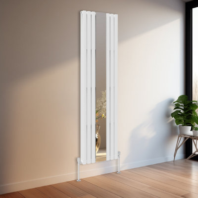 Rinse Bathrooms Vertical Oval Column Designer Mirror Radiator Double White 1800 x 500mm Central Heating