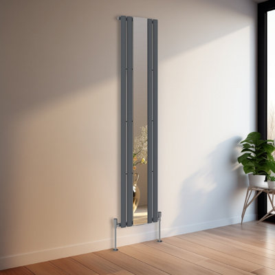 Rinse Bathrooms Vertical Oval Column Designer Mirror Radiator Single Anthracite 1800 x 380mm Central Heating