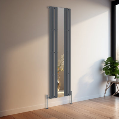 Rinse Bathrooms Vertical Oval Column Designer Mirror Radiator Single Anthracite 1800 x 500mm Central Heating