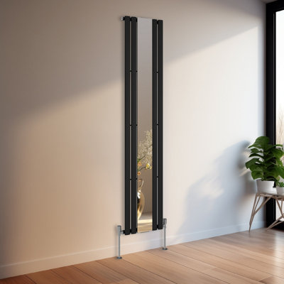 Rinse Bathrooms Vertical Oval Column Designer Mirror Radiator Single Black 1800 x 380mm Central Heating Price Comparisons | Compare The Build