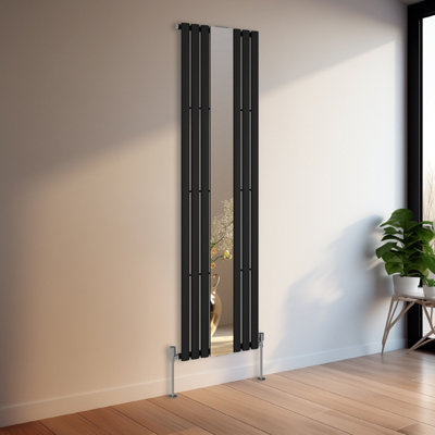 Rinse Bathrooms Vertical Oval Column Designer Mirror Radiator Single Black 1800 x 500mm Central Heating Price Comparisons | Compare The Build