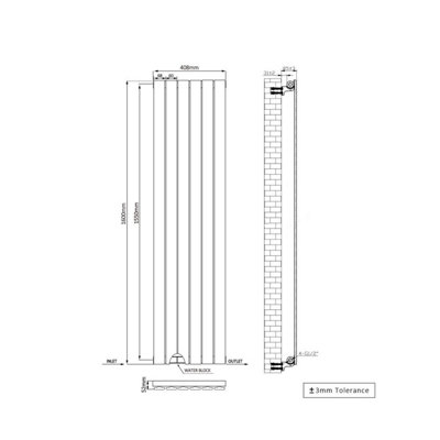 RINSE BATHROOMS VERTICAL RADIATORS 1600X408MM FLAT PANEL COLUMN ...