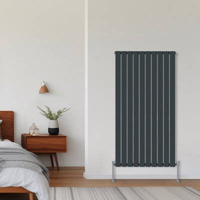 Rinse Bathrooms Vertical Radiators 1600x680mm Flat Panel Column Designer Radiator Anthracite Single Radiators Central Heating