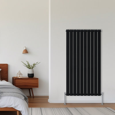 Rinse Bathrooms Vertical Radiators 1600x680mm Flat Panel Column Designer Radiator Black Double Radiators Central Heating