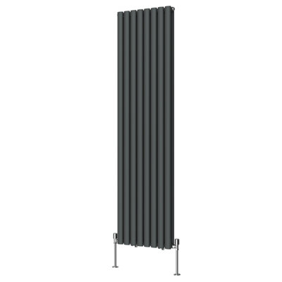 Rinse Bathrooms Vertical Radiators Oval Double Panel Anthracite Column Designer Radiator 1800x472mm