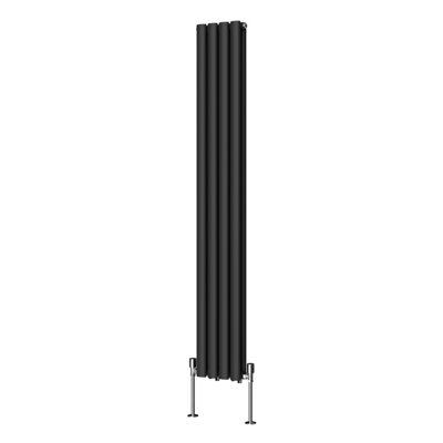 Rinse Bathrooms Vertical Radiators Oval Double Panel Black Column Designer Radiator 1600x236mm