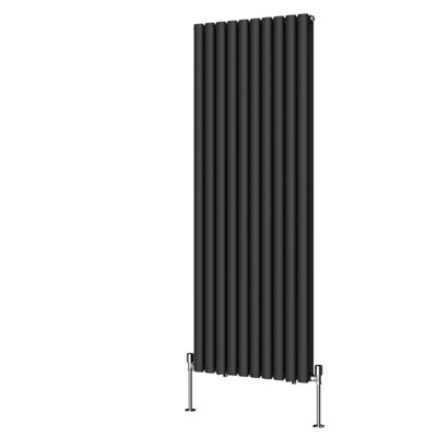 Rinse Bathrooms Vertical Radiators Oval Double Panel Black Column Designer Radiator 1600x590mm