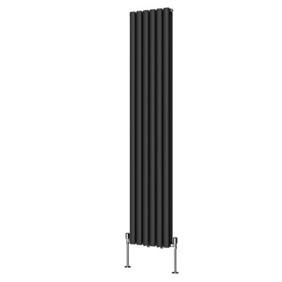 Rinse Bathrooms Vertical Radiators Oval Double Panel Black Column Designer Radiator 1800x354mm