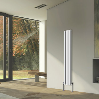 Rinse Bathrooms Vertical Radiators Oval Double Panel White Column Designer Radiator 1600x236mm