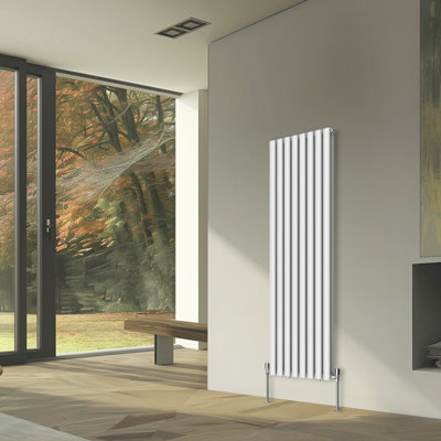 Rinse Bathrooms Vertical Radiators Oval Double Panel White Column Designer Radiator 1600x472mm