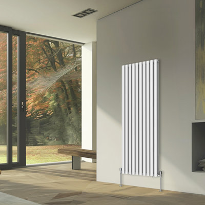 Rinse Bathrooms Vertical Radiators Oval Double Panel White Column Designer Radiator 1600x590mm