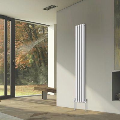 Rinse Bathrooms Vertical Radiators Oval Double Panel White Column Designer Radiator 1800x236mm