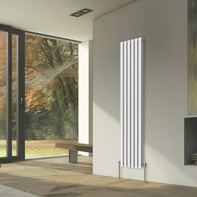 Rinse Bathrooms Vertical Radiators Oval Double Panel White Column Designer Radiator 1800x354mm