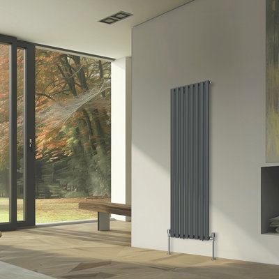 Rinse Bathrooms Vertical Radiators Oval Single Panel Anthracite Column Designer Radiator 1600x472mm