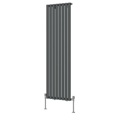 Rinse Bathrooms Vertical Radiators Oval Single Panel Anthracite Column Designer Radiator 1600x472mm