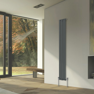 Rinse Bathrooms Vertical Radiators Oval Single Panel Anthracite Column Designer Radiator 1800x236mm