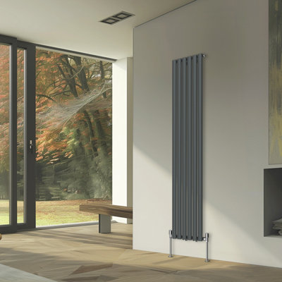 Rinse Bathrooms Vertical Radiators Oval Single Panel Anthracite Column Designer Radiator 1800x354mm