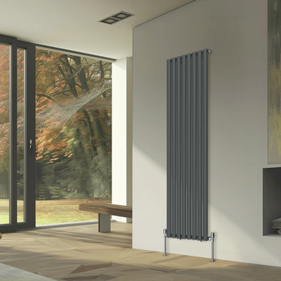 Rinse Bathrooms Vertical Radiators Oval Single Panel Anthracite Column Designer Radiator 1800x472mm