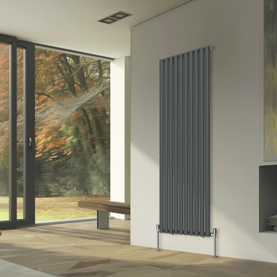 Rinse Bathrooms Vertical Radiators Oval Single Panel Anthracite Column Designer Radiator 1800x590mm