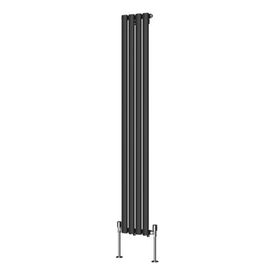 Rinse Bathrooms Vertical Radiators Oval Single Panel Black Column Designer Radiator 1600x236mm