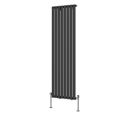 Rinse Bathrooms Vertical Radiators Oval Single Panel Black Column Designer Radiator 1600x472mm