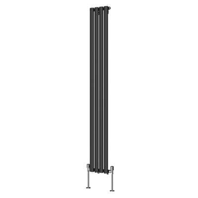 Rinse Bathrooms Vertical Radiators Oval Single Panel Black Column Designer Radiator 1800x236mm