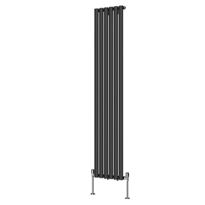 Rinse Bathrooms Vertical Radiators Oval Single Panel Black Column Designer Radiator 1800x354mm