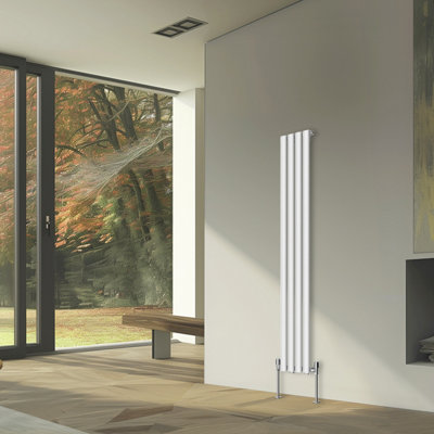 Rinse Bathrooms Vertical Radiators Oval Single Panel White Column Designer Radiator 1600x236mm