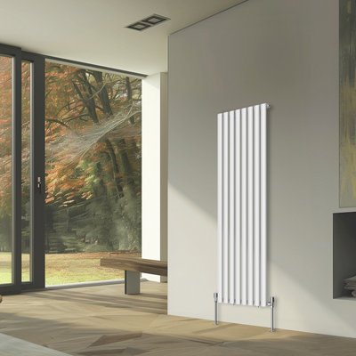 Rinse Bathrooms Vertical Radiators Oval Single Panel White Column Designer Radiator 1600x472mm