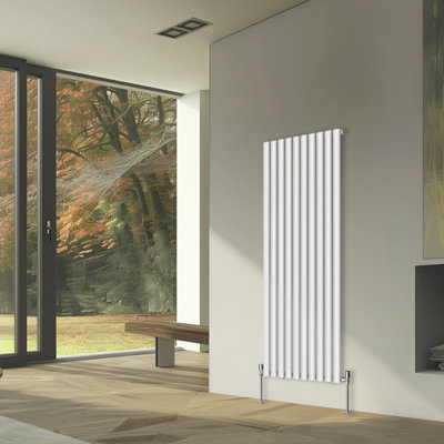 Rinse Bathrooms Vertical Radiators Oval Single Panel White Column Designer Radiator 1600x590mm