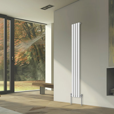 Rinse Bathrooms Vertical Radiators Oval Single Panel White Column Designer Radiator 1800x236mm