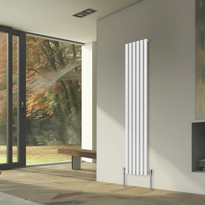 Rinse Bathrooms Vertical Radiators Oval Single Panel White Column Designer Radiator 1800x354mm