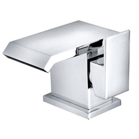 Rinse Bathrooms Waterfall Basin Taps Square Bathroom Sink Mixer Taps Chrome Brass with UK Standard Fittings