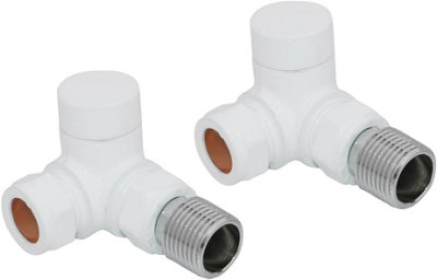 Rinse Bathrooms White Angled Towel Radiator Valves 15mm Twin Pack