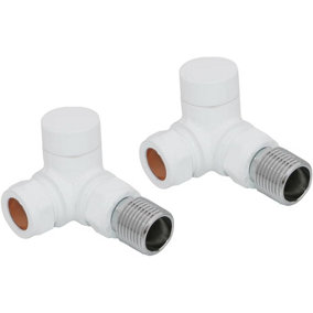 Rinse Bathrooms White Angled Towel Radiator Valves 15mm Twin Pack