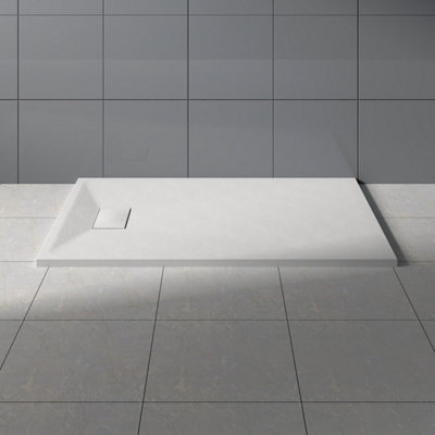 Rinse Bathrooms White Rectangular Shower Tray Slate Effect SMC Slip ...