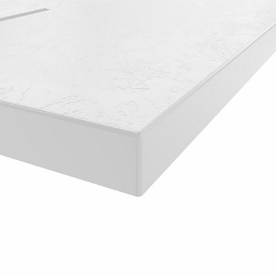 Rinse Bathrooms White Rectangular Shower Tray Slate Effect SMC Slip-Resistant Shower Base for Enclosures 1300x900mm with Waste