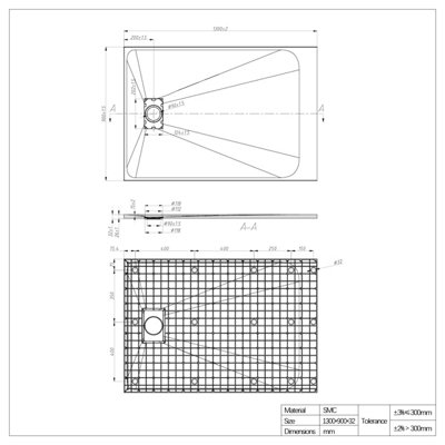 Rinse Bathrooms White Rectangular Shower Tray Slate Effect SMC Slip-Resistant Shower Base for Enclosures 1300x900mm with Waste
