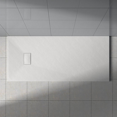 Rinse Bathrooms White Rectangular Shower Tray Slate Effect SMC Slip ...