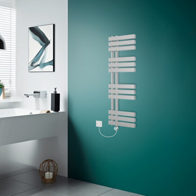 Rinse Bathrooms WiFi Thermostatic Electric Bathroom Heated Towel Rail Radiator with Timer D Shape Tube 1200x450mm Chrome Price Comparisons | Compare The Build