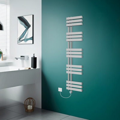 Rinse Bathrooms WiFi Thermostatic Electric Bathroom Heated Towel Rail Radiator with Timer D Shape Tube 1600x450mm Chrome