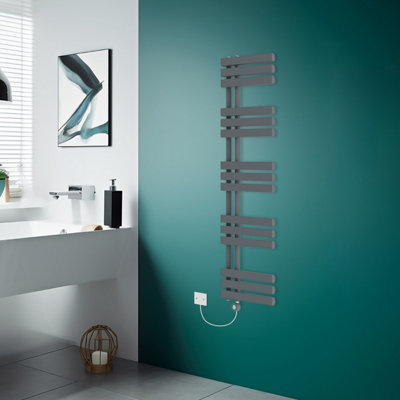 Rinse Bathrooms WiFi Thermostatic Electric Bathroom Heated Towel Rail Radiator with Timer D Shape Tube 1600x450mm Sand Grey Price Comparisons | Compare The Build
