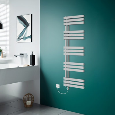 Rinse Bathrooms WiFi Thermostatic Electric Bathroom Heated Towel Rail Radiator with Timer D Shape Tube 1600x600mm Chrome