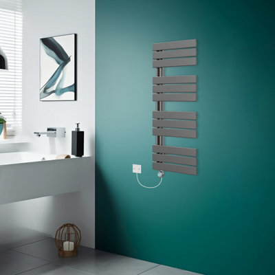 Rinse Bathrooms WiFi Thermostatic Electric Bathroom Heated Towel Rail Radiator with Timer Flat Panel 1126x500mm Gunmetal Price Comparisons | Compare The Build