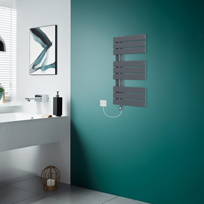 Rinse Bathrooms WiFi Thermostatic Electric Bathroom Heated Towel Rail Radiator with Timer Flat Panel 824x500mm Sand Grey Price Comparisons | Compare The Build